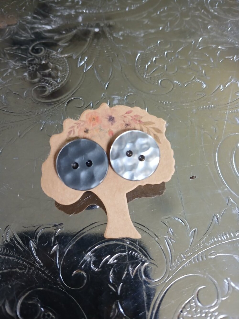 Gray Vintage Button Earrings